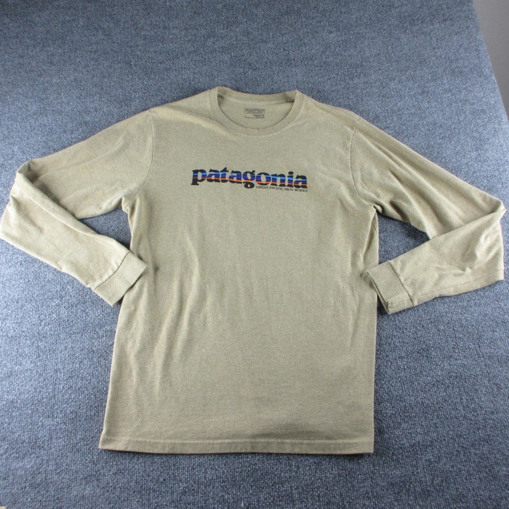 Patagonia Shirt Mens L Beige Long Sleeve Great Pacific Iron Works Graphic Tee